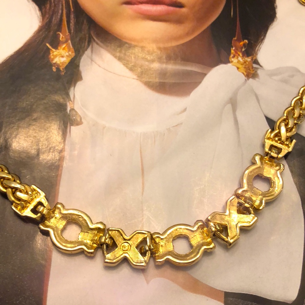Swarovski Xs and Os Rhinestone Necklace Gold Plated, Austrian Crystal - Picture 4 of 6